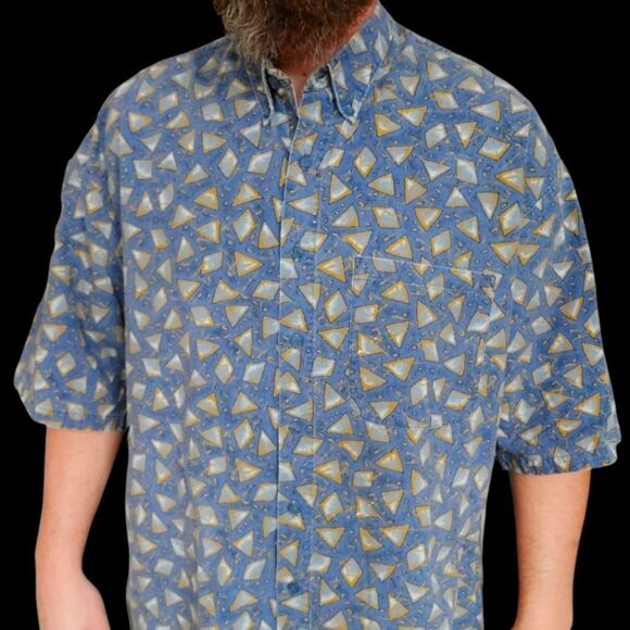🔥VTG 90's Abstract Triangle Print Button Down Shirt🔥 - Picture 1 of 4
